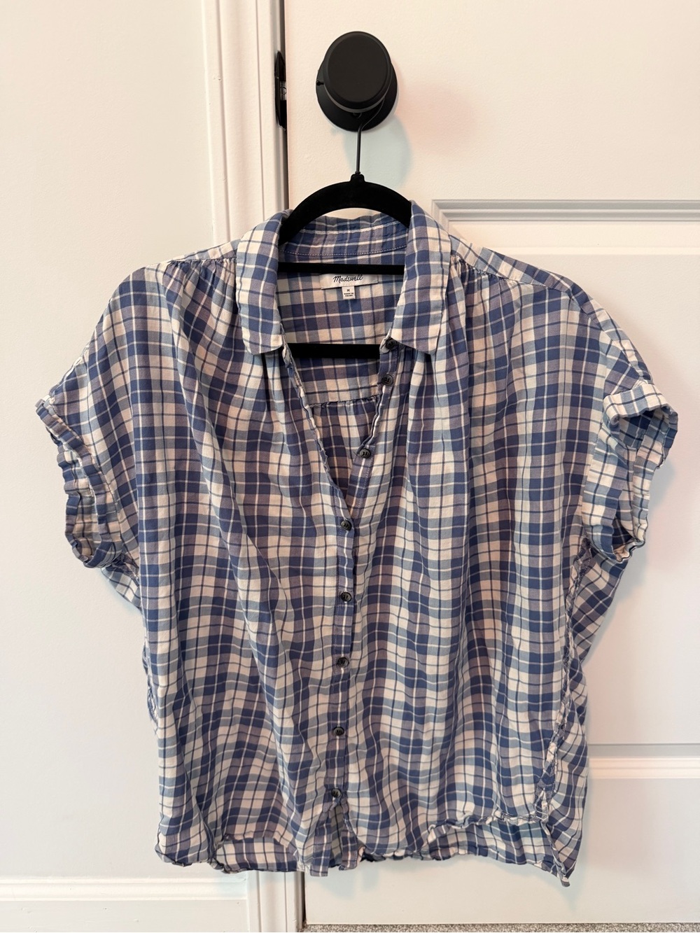 Madewell Blue Plaid Short-Sleeve Button-Up — Size M